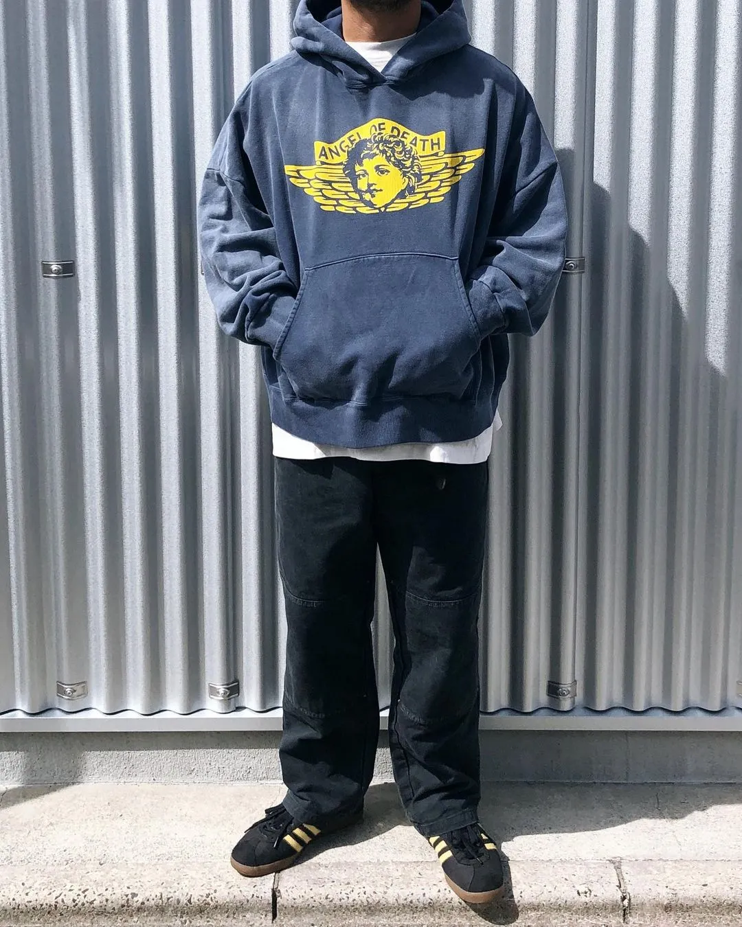 SAINT M×××××× ANGEL HOODIE/NAVY Angel Reborn Blue Hoodie Washed Blue S-XL Assute Garment Dyeing Full Clothes Water Fading Mud Dyeing Dirty Distress New Vintage Ceiling God Tailoring Original Super Loose Fit Customized Original Accessories God-level Print Restoration